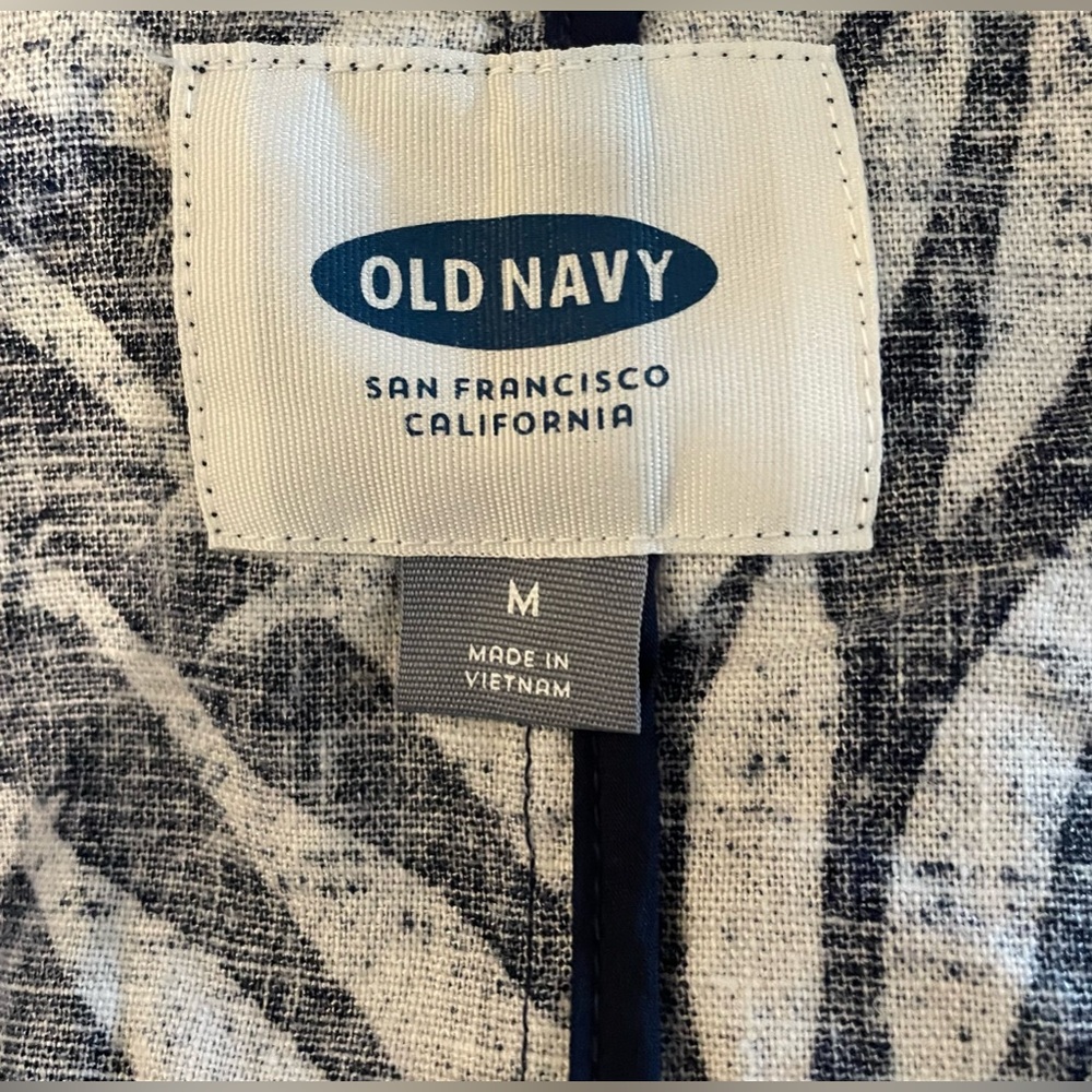 Old Navy Women’s Size Medium Navy Blue Palm Leaf Print Linen Blend Blazer - Picture 3 of 4